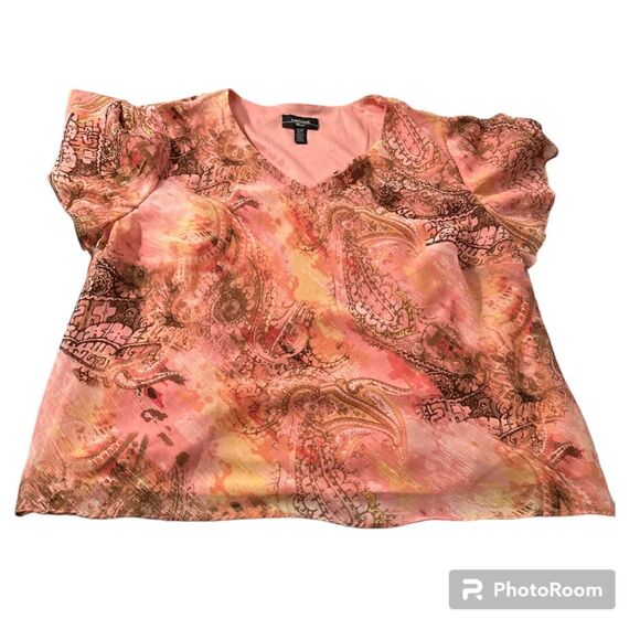 R & M Richards Pink and Brown Paisley Blouse - Picture 1 of 13